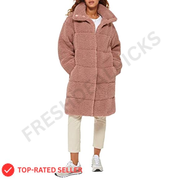 Quilted Teddy Coat Long Sherpa Oversized Chic Y2K Retro Outerwear - Picture 3 of 7